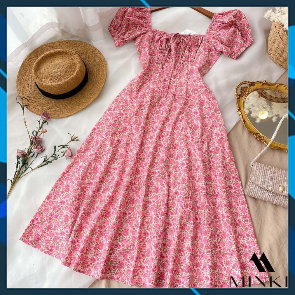 [ HOT DEAL ]  Váy Hoa Nhí Cổ Vuông - Chất liệu Thô Pha Tơ Nhập Khẩu - Phiên Bản Hoa Hồng Vintage [][] | BigBuy360 - bigbuy360.vn