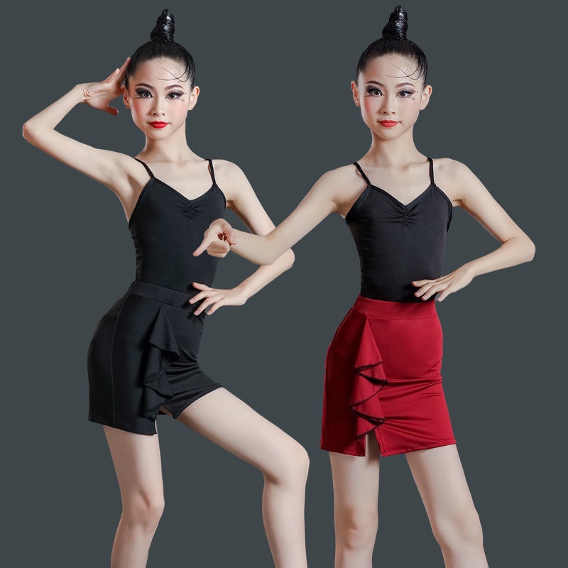 Bộ Trang Phục Khiêu Vũ Latin Ngắn Tay Màu Đen Dành Cho Bé Gái 8.19