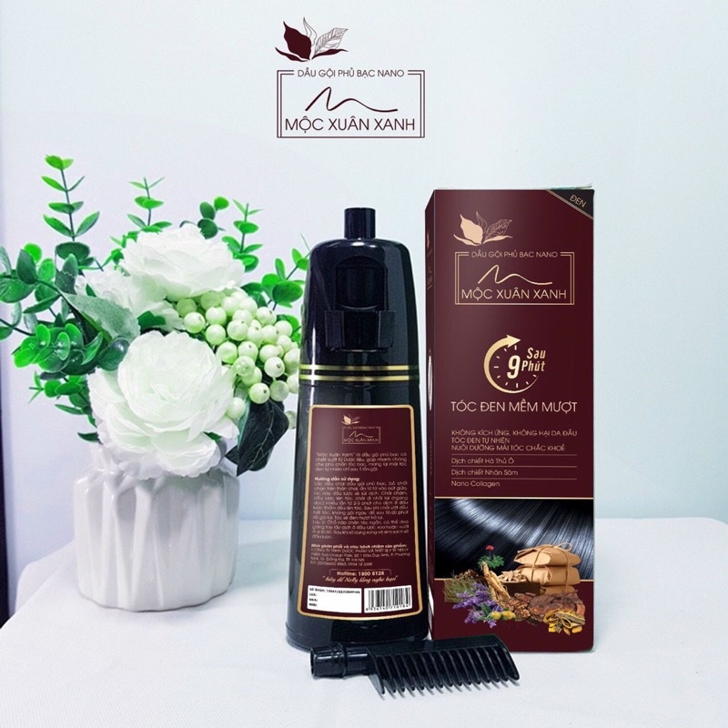 Dầu Gội Phủ Bạc Thảo Dược MỘC XUÂN XANH Chai 200ml - Gội Là Đen Nhuộm Tóc Đen Tự Nhiên Không Phai Chỉ Sau 9 Phút