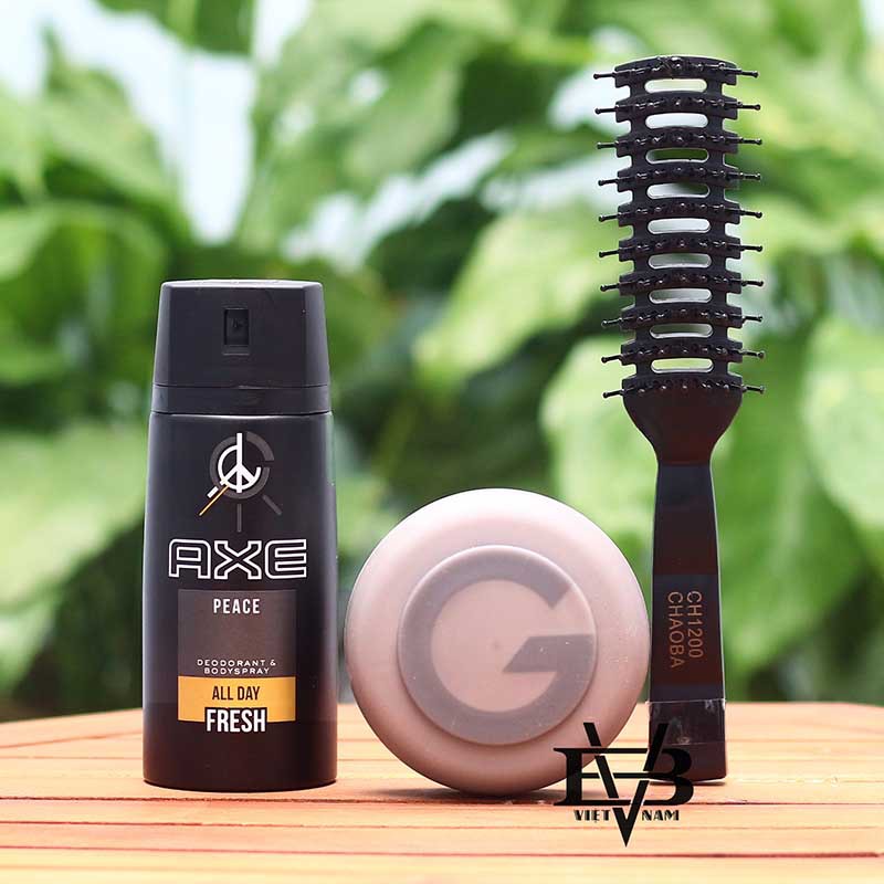 sản phẩm sáp vuốt tóc nam Gatsby Xám + Xịt khử mùi toàn thân AXE 150ml - Tặng kèm lược tạo kiểu Chaoba