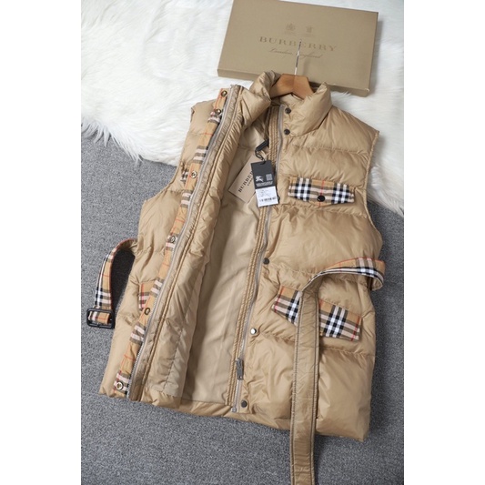 Áo khoác phao gile nữ thắt eo thương hiệu Burberry BBR cao cấp