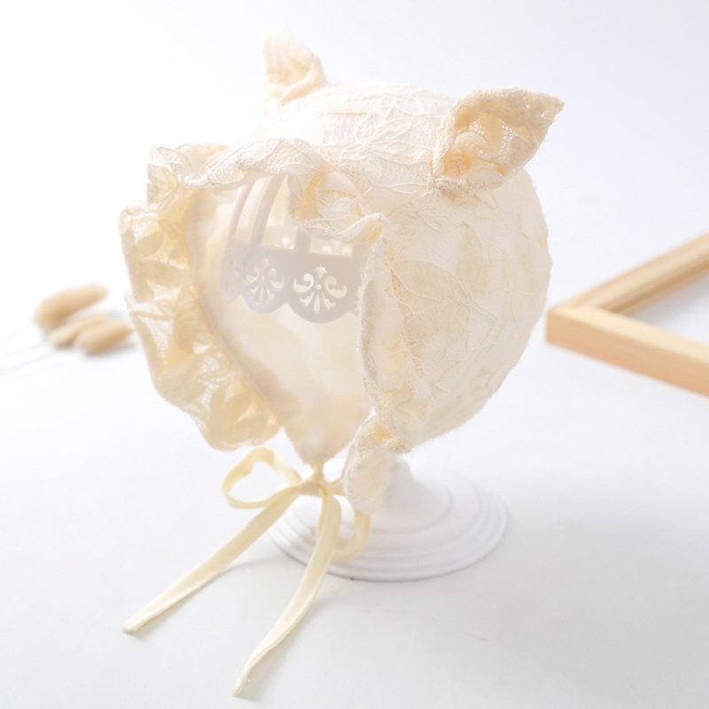 Mũ Trùm Đầu Vải Cotton Phối Ren Dễ Thương Thoáng Khí Dành Cho Bé Gái