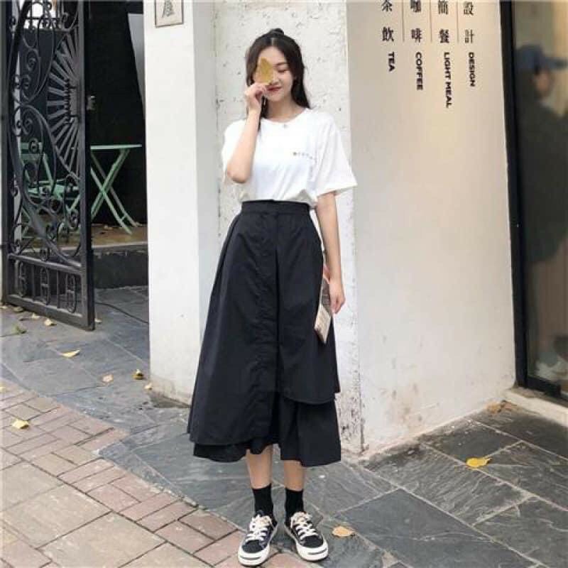 Chân Váy Dài 2 Tầng Vạt Lệch Ulzzang 2 Màu Siêu Hot CV01 | BigBuy360 - bigbuy360.vn