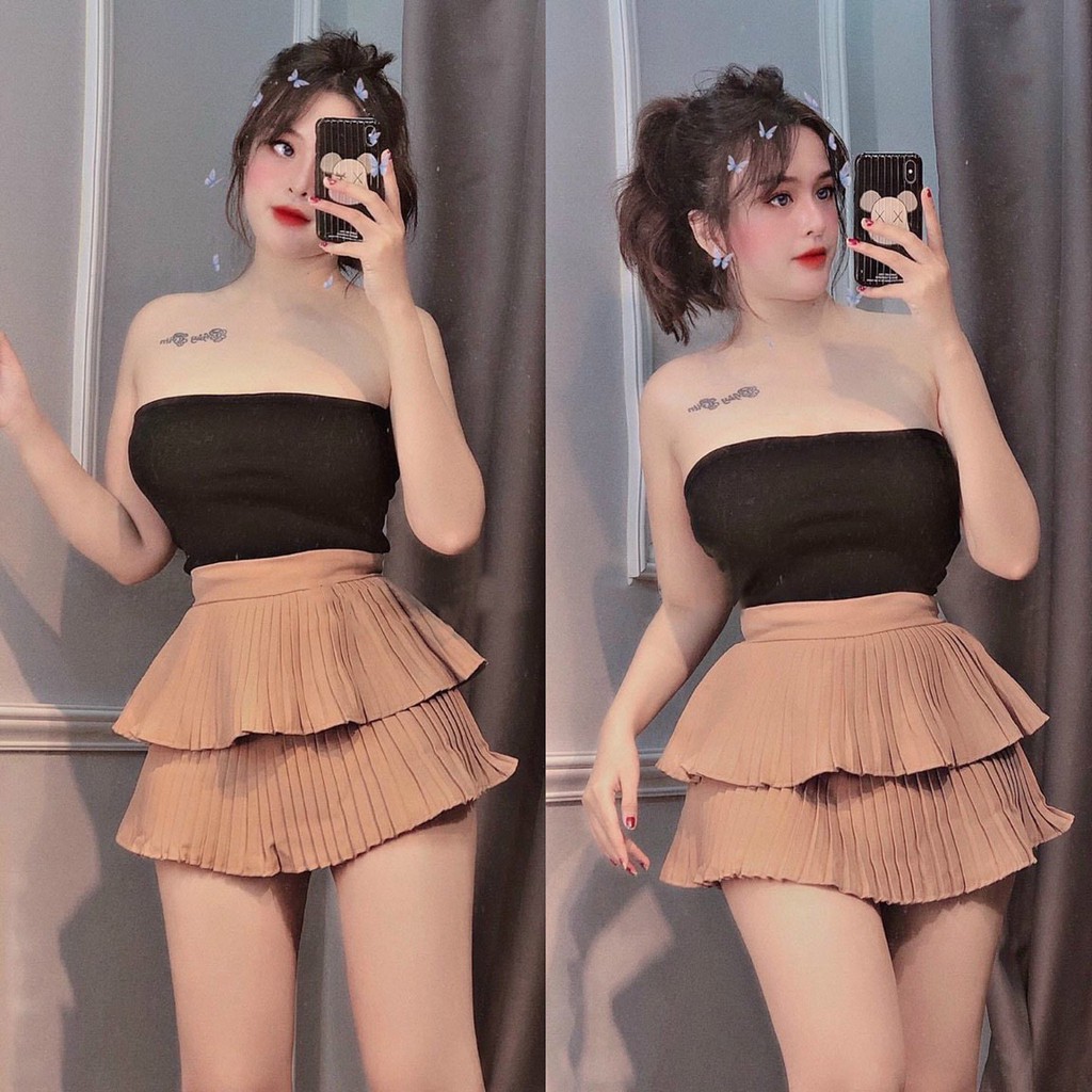[RẺ VÔ ĐỊCH] Set 2 món/Áo ống cúp phối chân váy xếp ly UK101220