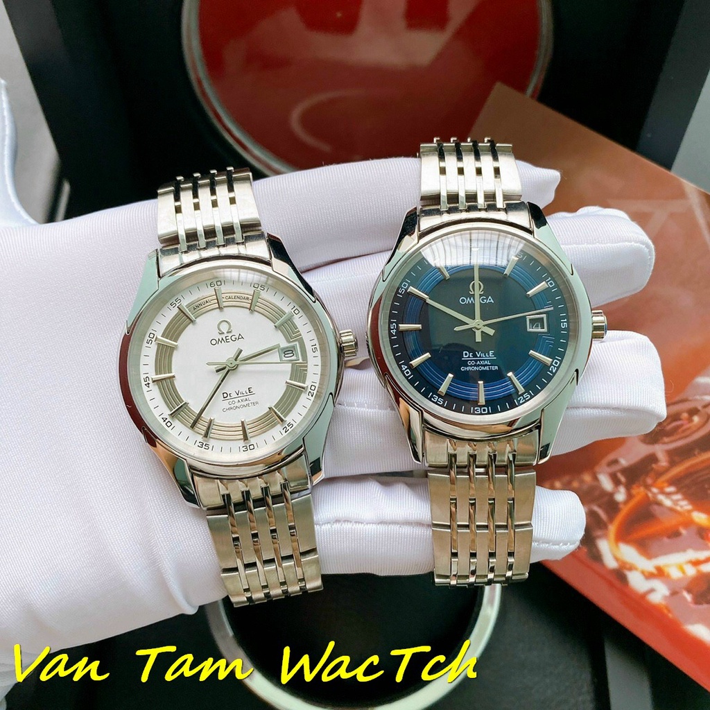 Đồng hồ nam Omega De Ville White 42mm máy Nhật Automatic, mẫu mặt tròn 2 màu, khung thép không gỉ 316l