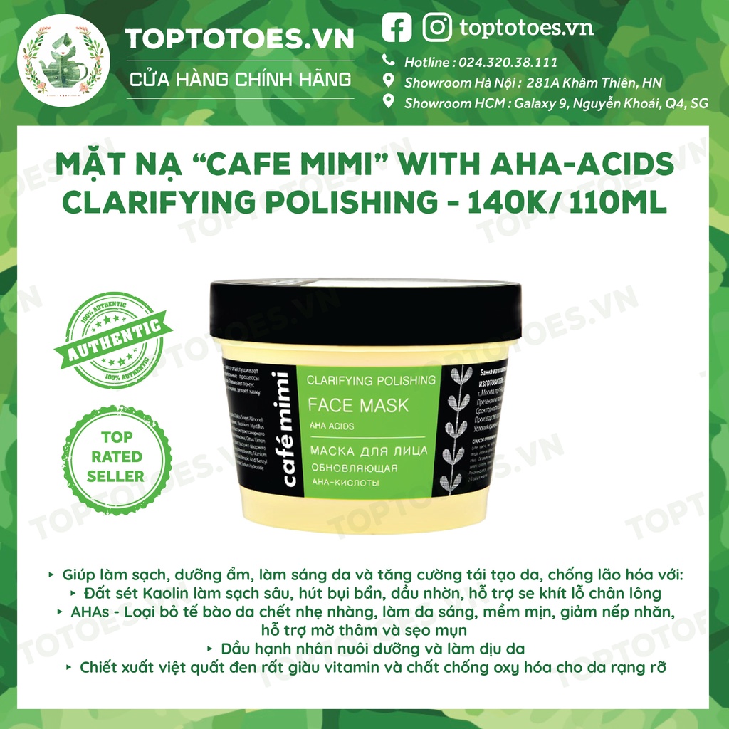 Mặt nạ rửa Cafe Mimi with Aha-acids Clarifying Polishing làm sạch sâu &amp; tái tạo da, cho da căng bóng, sáng mềm