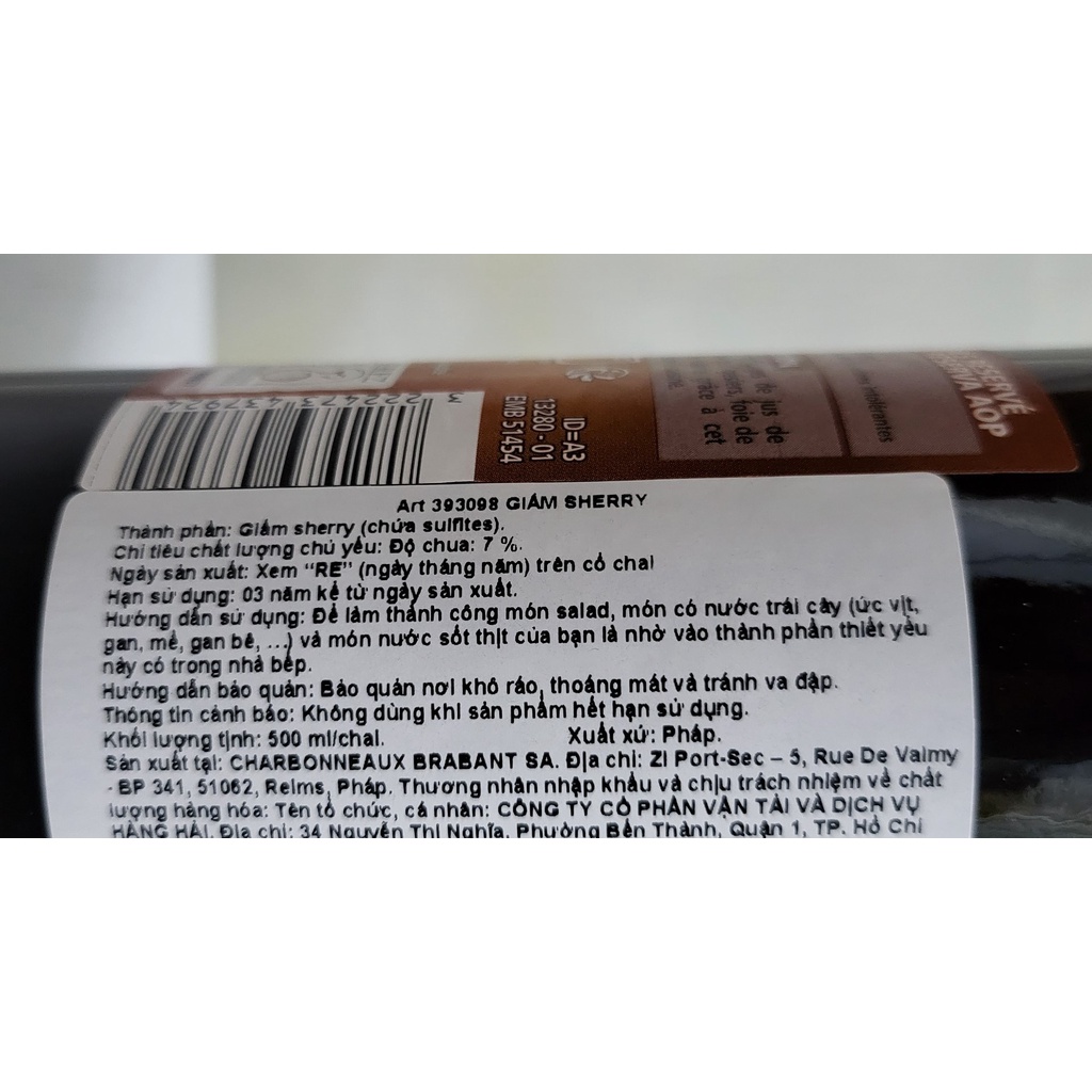 [Chai 500ml] GIẤM NHO SHERRY [France] CSN Sherry Vinegar (bph-hk)