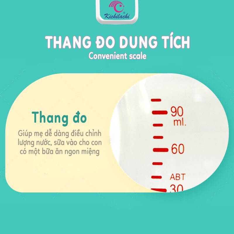 Bình sữa sơ sinh cổ rộng PPSU Kichilachi 90 ml kèm núm ty siêu mềm cho bé - Tặng núm ty