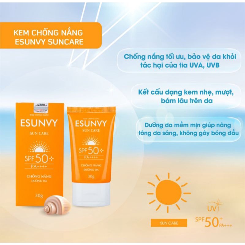 Kem chống nắng dưỡng da esuvy spf 50+ tuýp 30g 50g