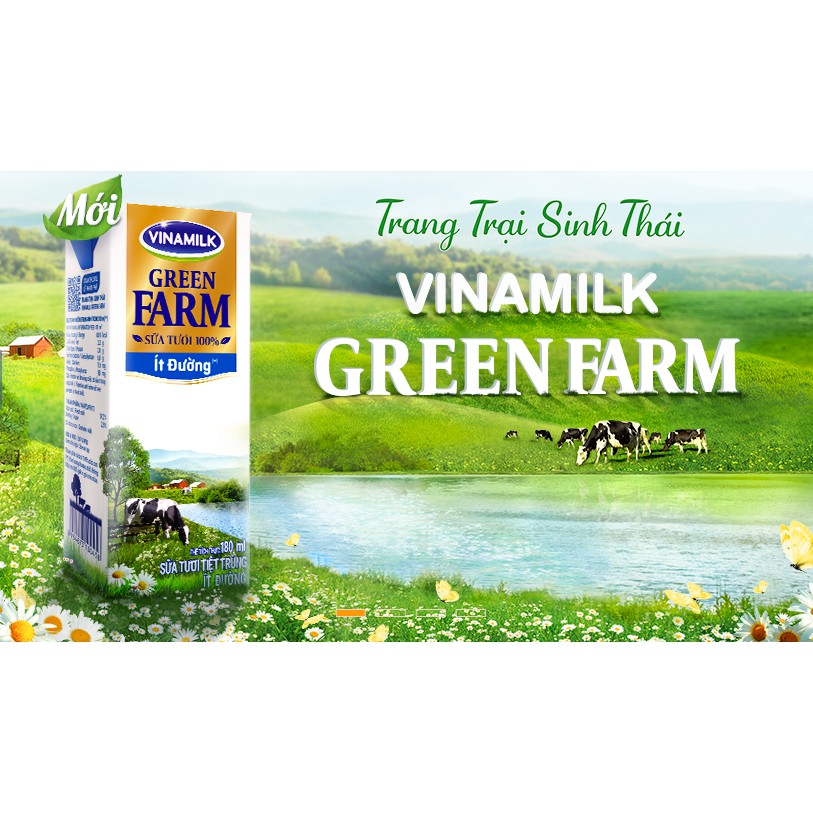 SỮA TƯƠI TIỆT TRÙNG VINAMILK GREEN FARM ÍT ĐƯỜNG - LỐC 4 HỘP 110ML