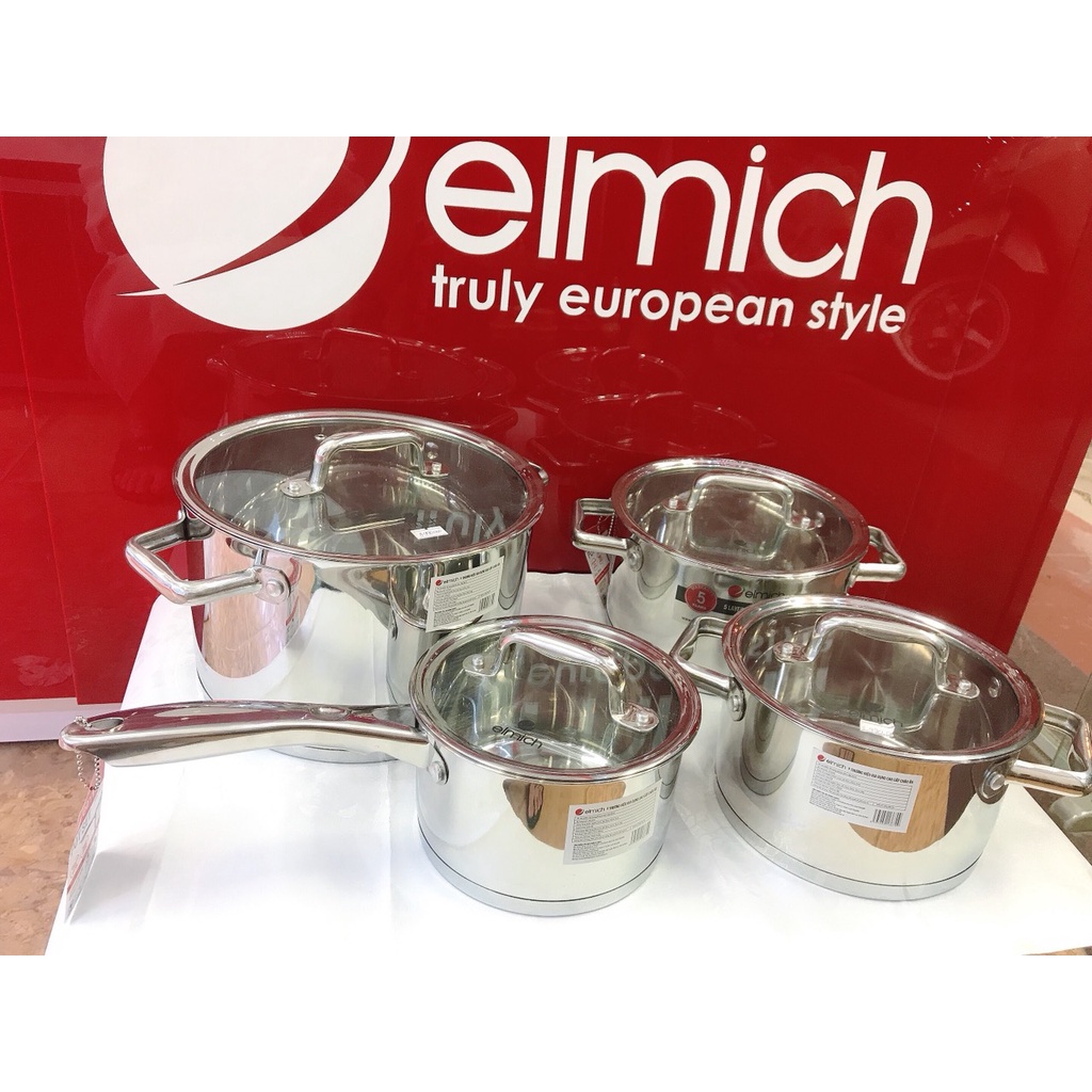Bộ Nồi 4 Chiếc Inox 304 5 Lớp Đáy ELMICH EL3670 Size 16/18/20/24
