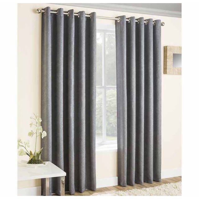 Bộ rèm chống nắng xám trơn Ngang 360cm Cao 280cm - Vải cản nắng HQ 99% - Kiểu may khoen ore - Có may theo yêu cầu