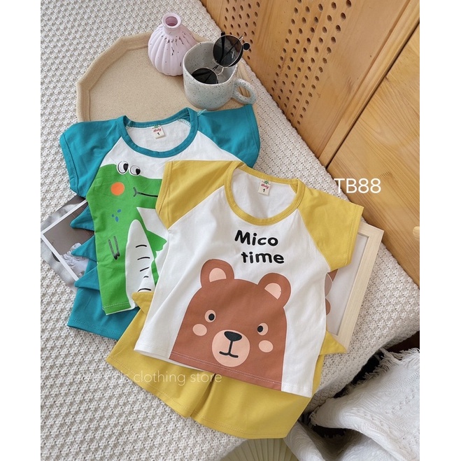 Đồ bộ bé trai bé gái minky mom cọc tay thun lạnh hình thú