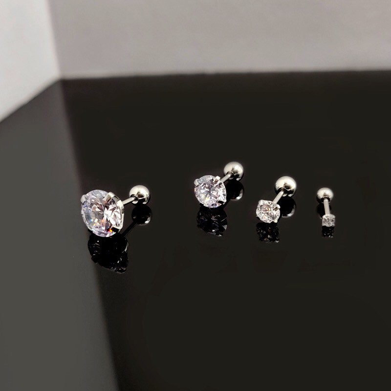 Khuyên tai CHỐNG DỊ ỨNG thép y tế nam nữ unisex đính đá đủ màu CHILLEE