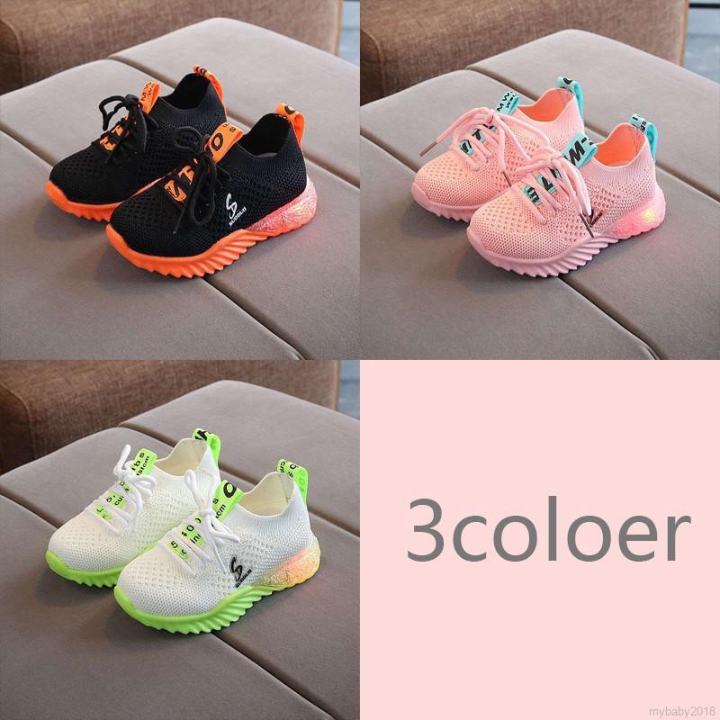 Giày Sneaker Phối Lưới Thoáng Khí Có Đèn Led Cho Bé