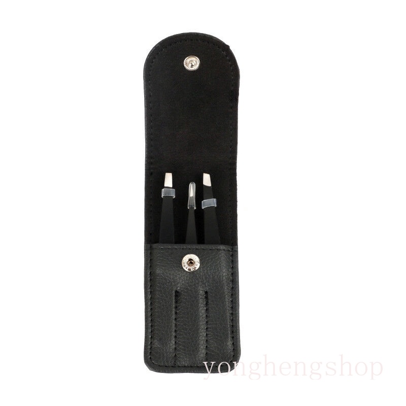 Set 3 nhíp nhổ lông mày bằng thép không gỉ kèm túi đựng tiện dụng