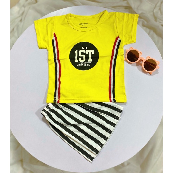 Set bộ cộc tay mẫu chữ thể thao 1ST ,chất cotton mềm mát cho bé