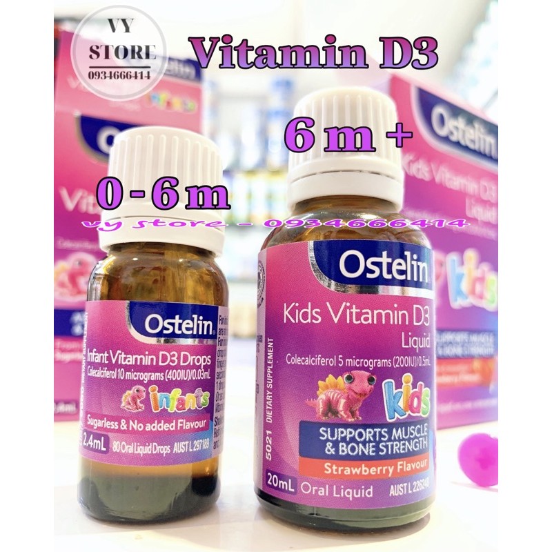 Ostelin D3 Drop 2,4ml( 0m+) &amp; 20ml( 6m+) bổ sung vitamin D3 cho bé sơ sinh từ 0 tháng tuổi