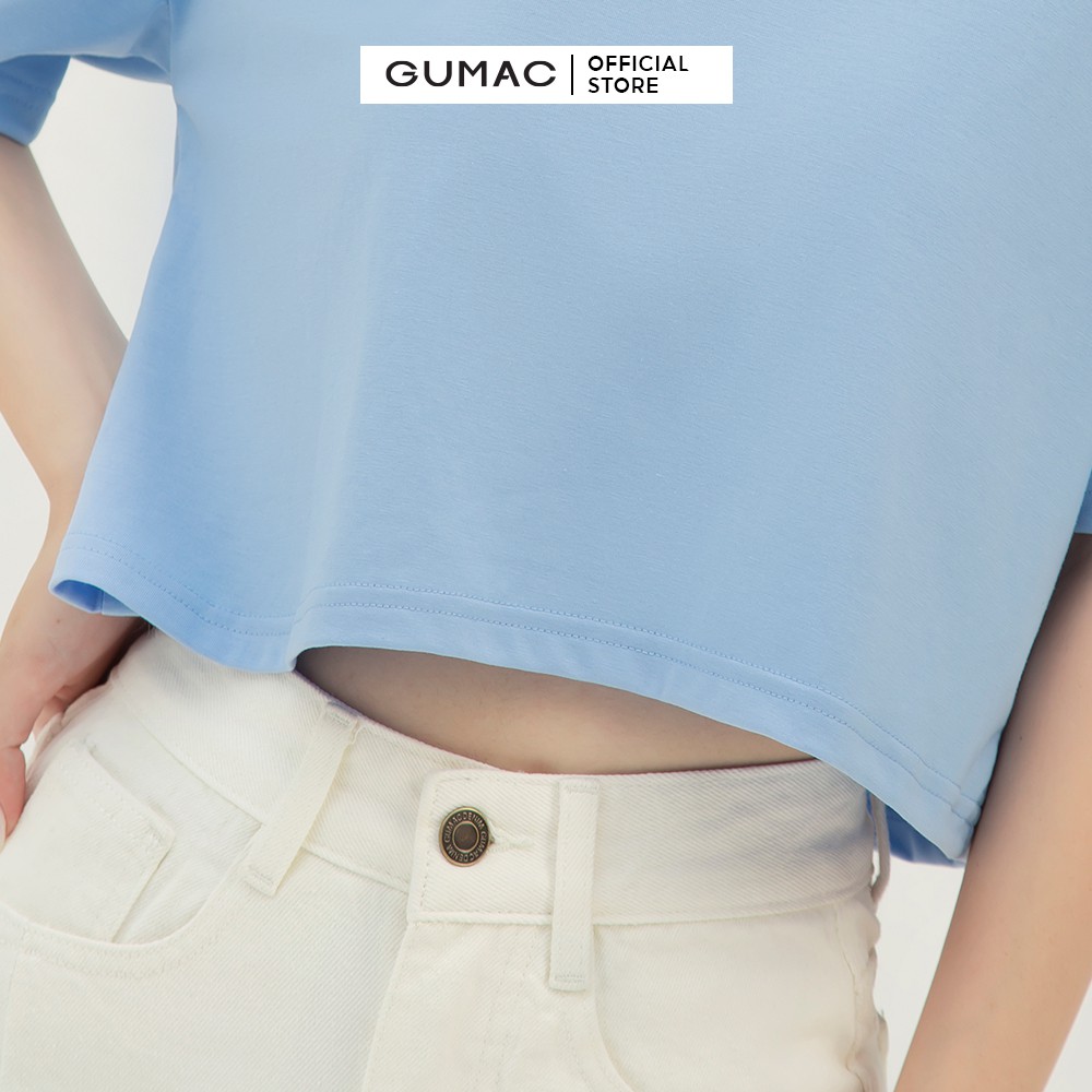 [Mã WABRGU100 giảm 15% đơn 249K tối đa 100k] Áo croptop nữ in chữ GUMAC phong cách uzzlang cá tính màu xanh ATB335 | BigBuy360 - bigbuy360.vn