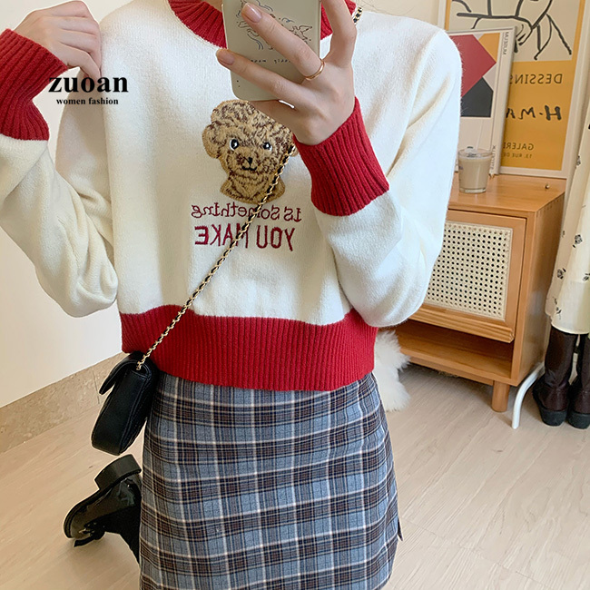 Áo dệt kim nữ SUXI dài tay cổ tròn thời trang hàn