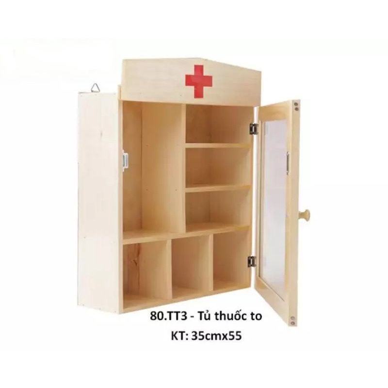 Tủ thuốc y tế gỗ sồi treo tường trong trường học, nơi làm việc, gia đình giá rẻ bền đẹp