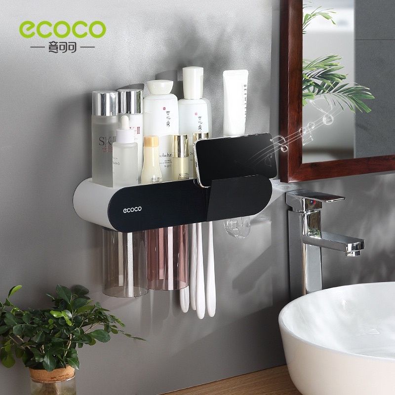 Kệ cài bàn chải, kệ mỹ phẩm kèm cốc đánh răng ECOCO thông minh