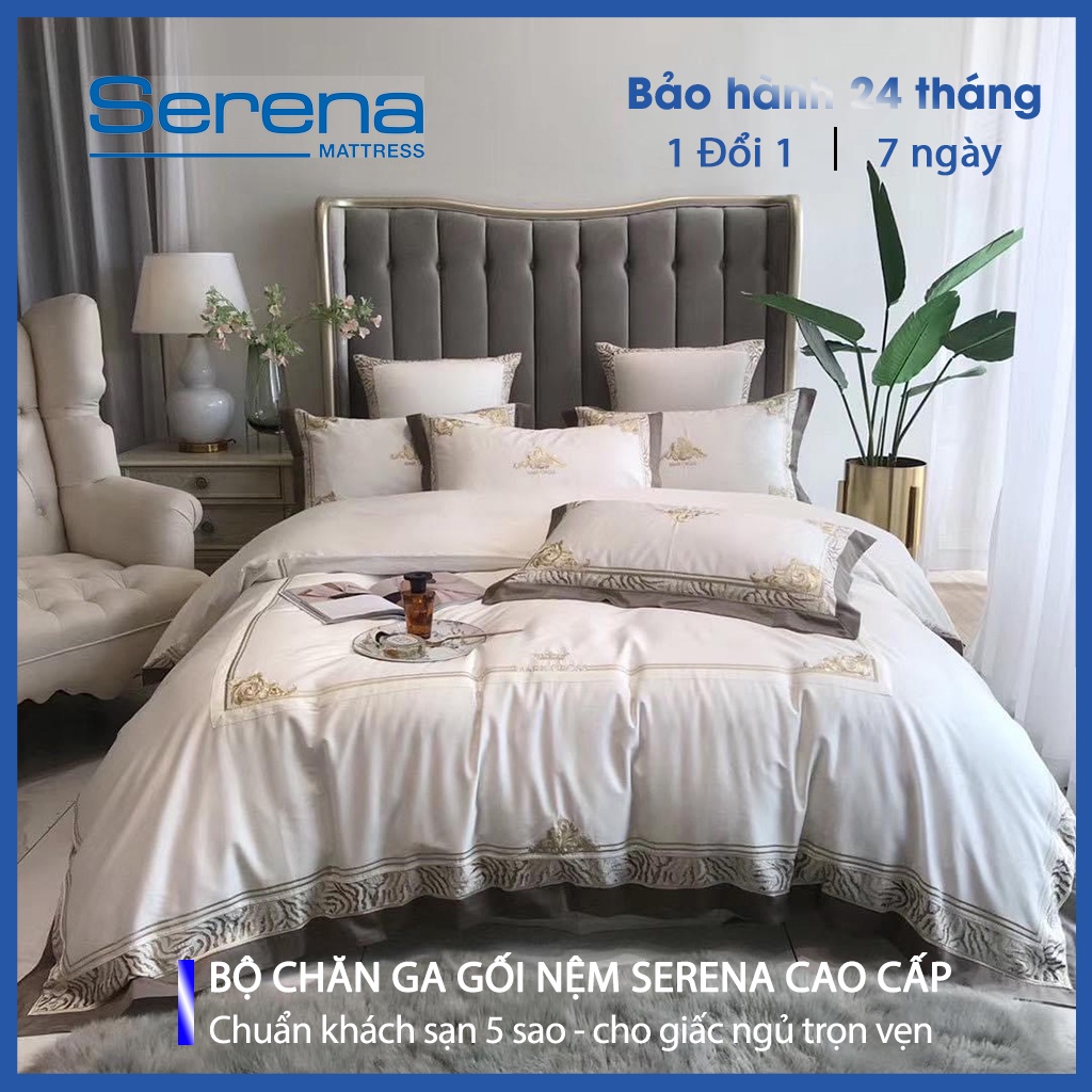 Ga Nệm Cao Cấp Tencel 60s Serena Ga Giường Tencel Bộ 5 Món Chăn Ga Gối Trần Bông - Hệ Thống Nệm