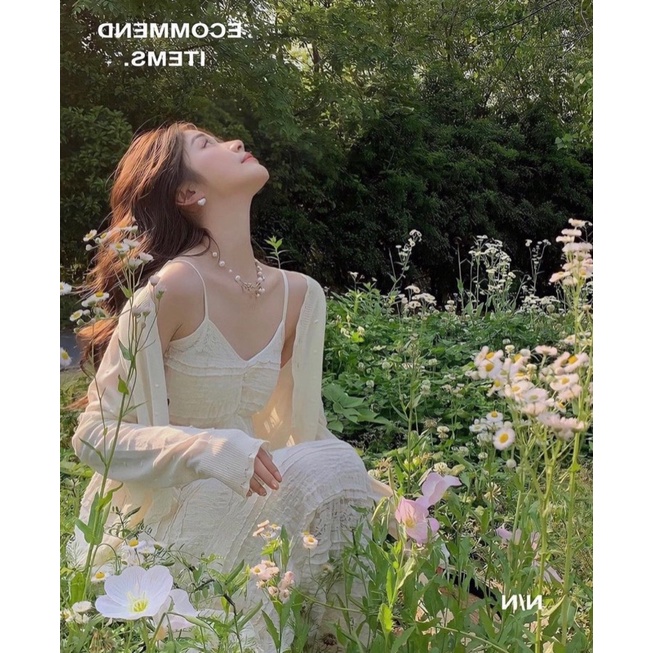 SET ĐẦM 2 DÂY BO EO MIDI KEM + ÁO KHOÁC MỎNG BI NỔI