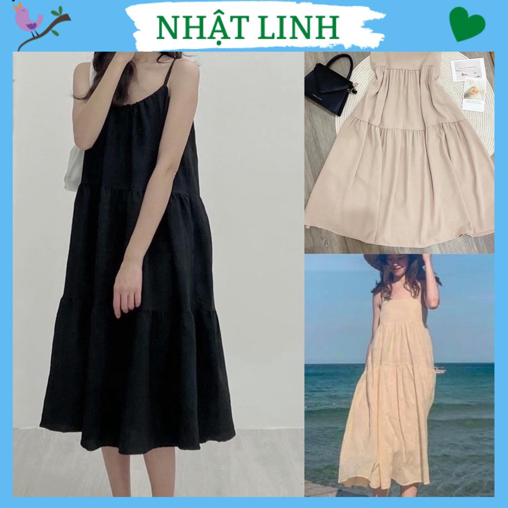 Váy 2 dây nữ NHẬT LINH váy suông nữ thiết kế kiểu dáng babydoll xòe bồng xinh xắn chất liệu đũi lụa mềm mát - V100