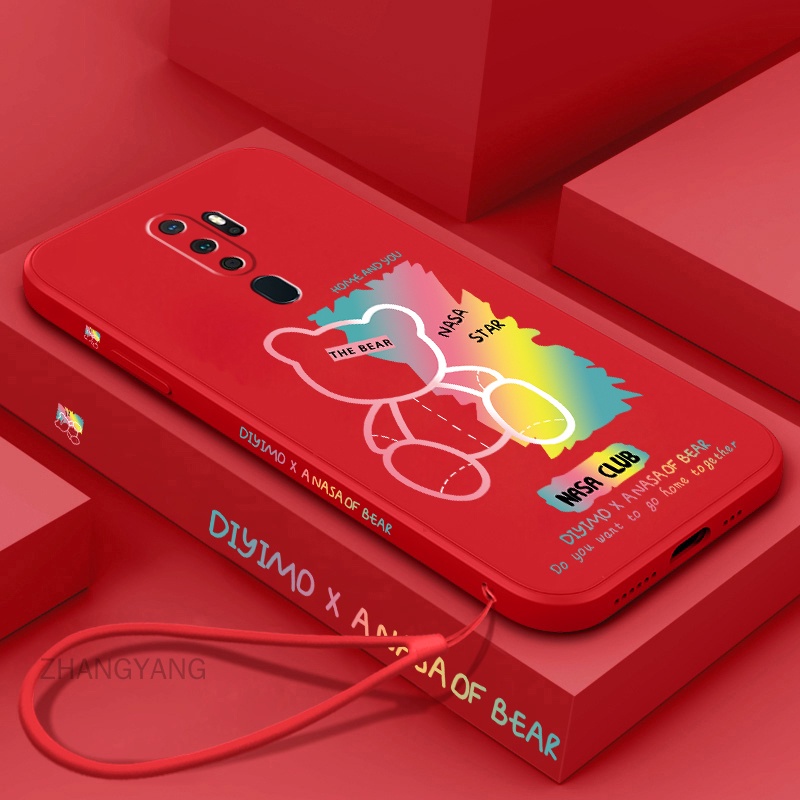 Ốp Điện Thoại silicone TPU Thẳng Họa Tiết Gấu Kèm Dây Đeo Cho oppo a9 2020 a5 2020