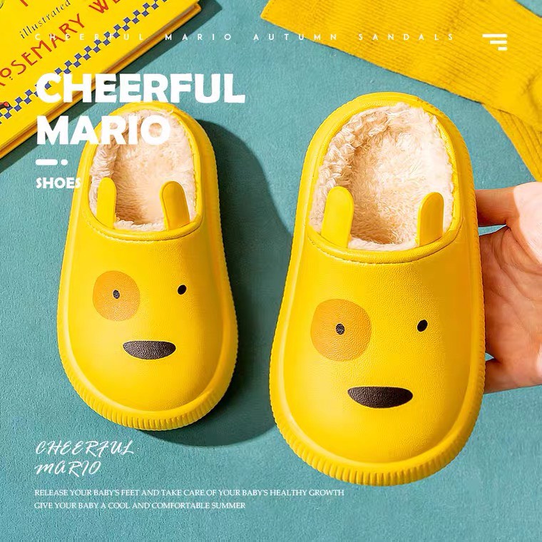 Dép đi trong nhà cho bé Cheerful Mario, sục lót lông cho bé trai bé gái siêu nhẹ chống trơn trượt chính hãng