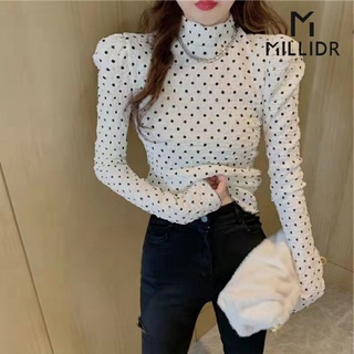 Áo Sơ Mi Cổ Cao Họa Tiết Chấm Bi Phong Cách Phương Tây Thời Trang Thu Đông Cho Nữ