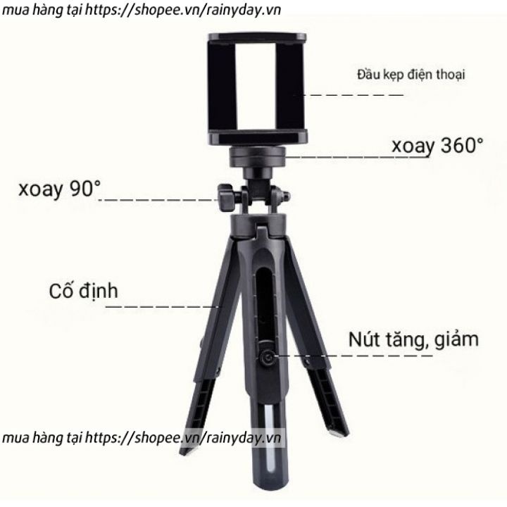 Chân đỡ điện thoại, tripod mini để kẹp điện thoại máy ảnh 3 chân livestream quay phim video chụp ảnh