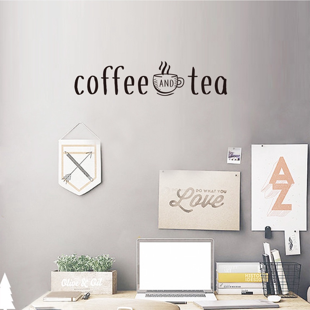 Miếng Dán Tường Trang Trí Hình Tách Cà Phê Và Trà DIY