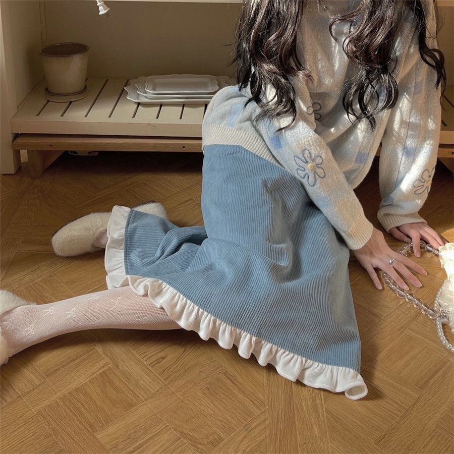 Chân Váy Nhung Dài Xẻ Tà Lưng Cao Thời Trang Xuân Thu Nhật Bản Mới