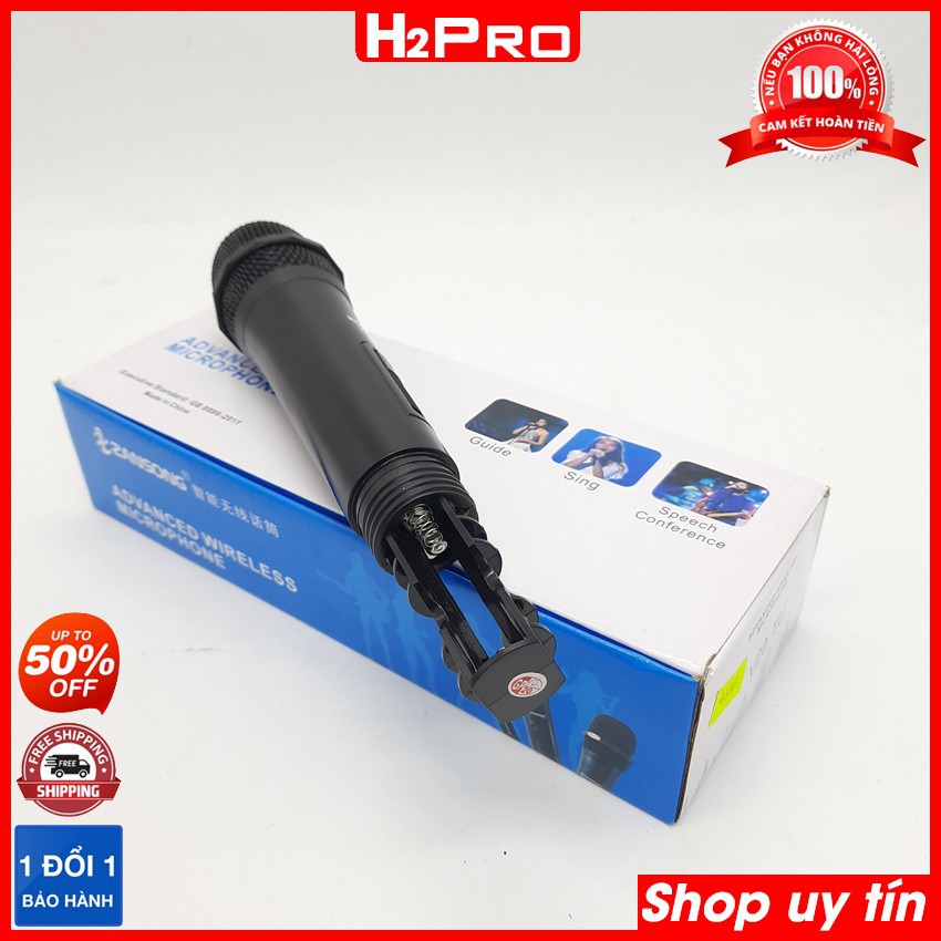 Bộ 2 Mic Karaoke không dây ZANSONG V20 H2Pro, micro không dây giá rẻ dùng cho loa kéo, amply ( tặng 4 viên pin 12K )