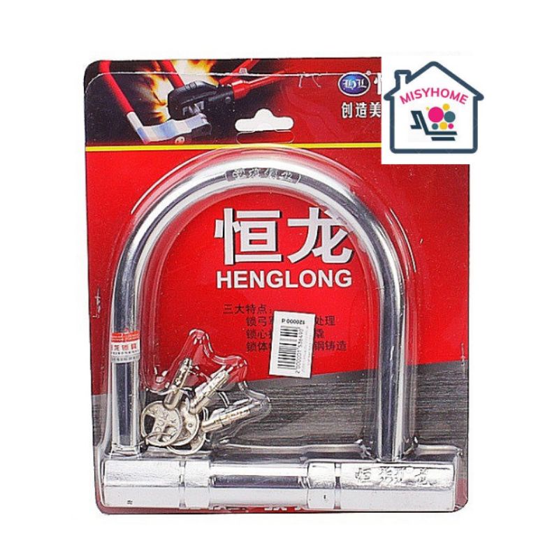 Khoá chữ U chống trộm chống cắt inox xe máy xe đạp Henglong h