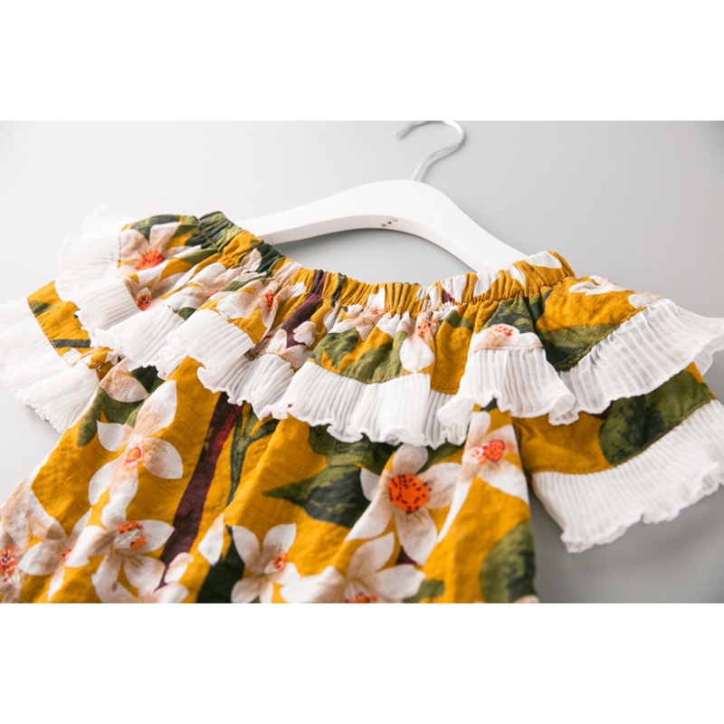 BEAR LEADER Bộ Áo Tay Ngắn Họa Tiết Hoa + Quần Ngắn Màu Trắng Thời Trang Mùa Hè Xinh Xắn Cho Bé Gái