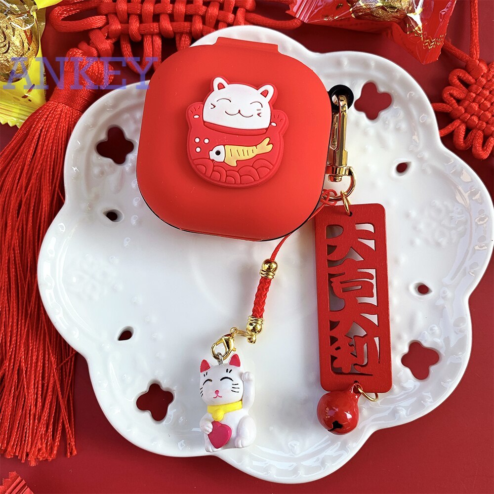 Samsung Galaxy Buds 2 / Buds Pro / Buds LIVE Vỏ bảo vệ hộp sạc hình mèo thần tài