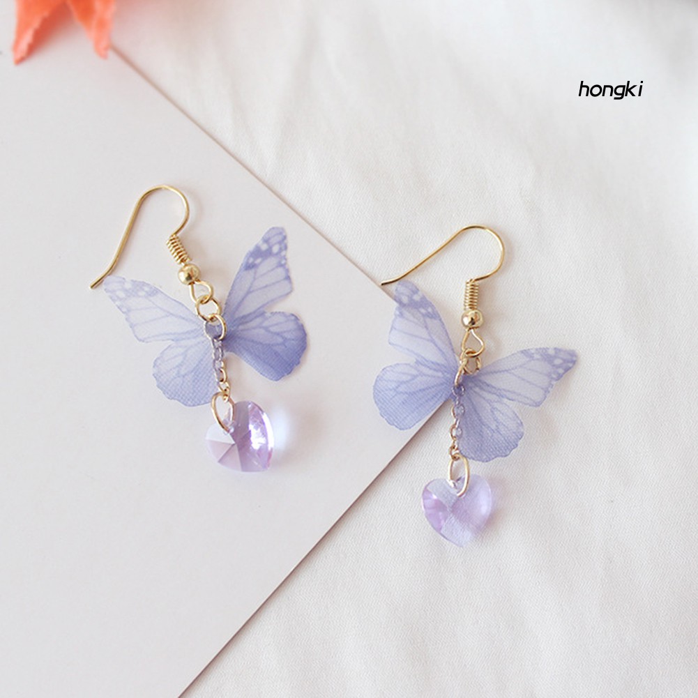 BUTTERFLY Đôi Khuyên Tai Dáng Dài Tạo Hình Trái Tim Và Bươm Bướm Thời Trang Cho Nữ
