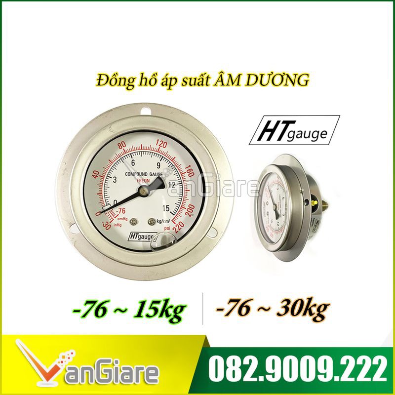 Đồng hồ đo áp suất NH3 Amoniac điện lạnh âm dương HTgauge, có dầu