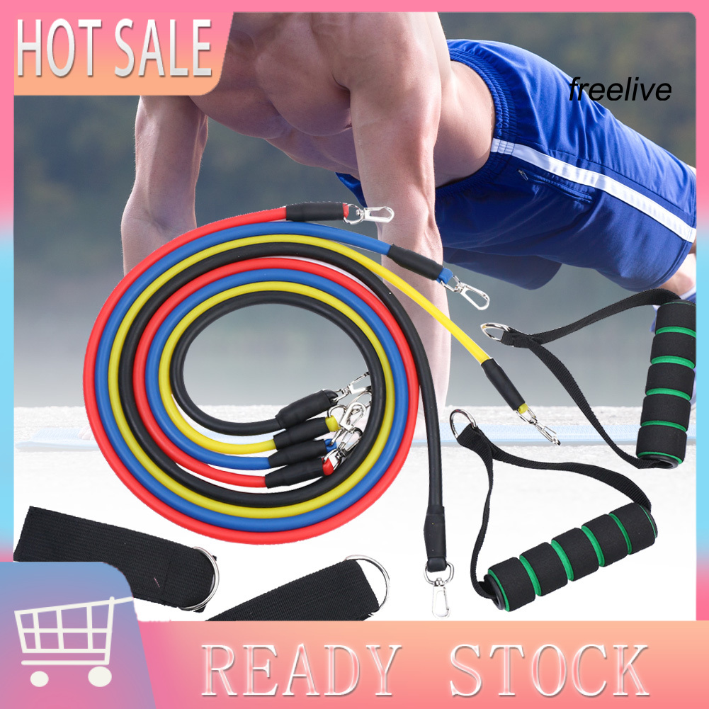 FRE|11Pcs Yoga Fitness Exercise Resistance Bands Tubes Workout Elastic Pull Rope Set