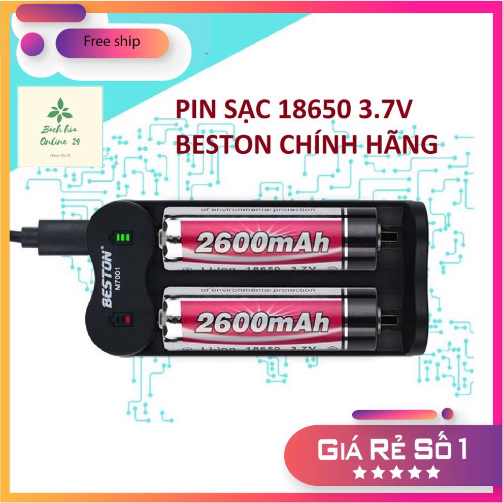 Pin sạc 18650 3.7V  Beston chính hãng dung lượng cao Kèm bộ sạc - Pin chuyên dụng Đèn pin siêu sáng