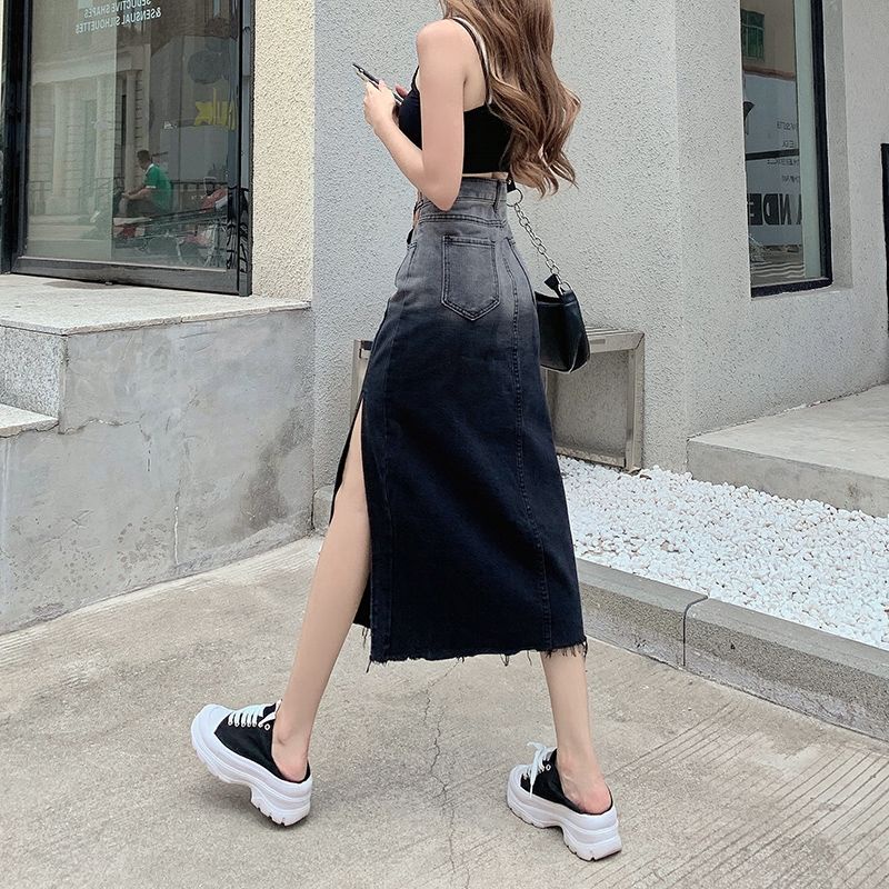 Chân Váy Denim Dáng Chữ a Xẻ Tà Lưng Cao Màu Gradient Thời Trang Mùa Hè Mới 2022 Cho Nữ