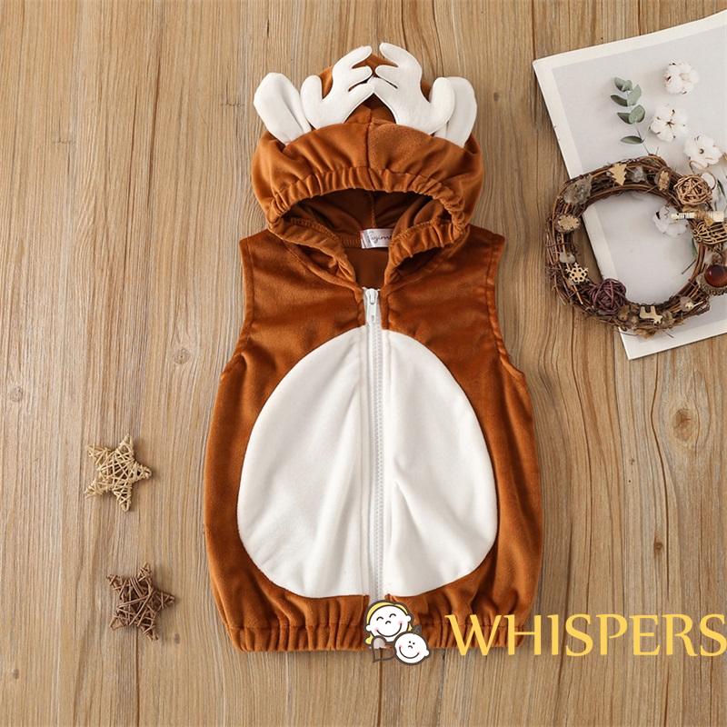 Whispers-áo Khoác Ghi Lê Có Nón Hình Sừng Hươu Màu Tương Phản Giáng Sinh Cho Bé Trai Bé