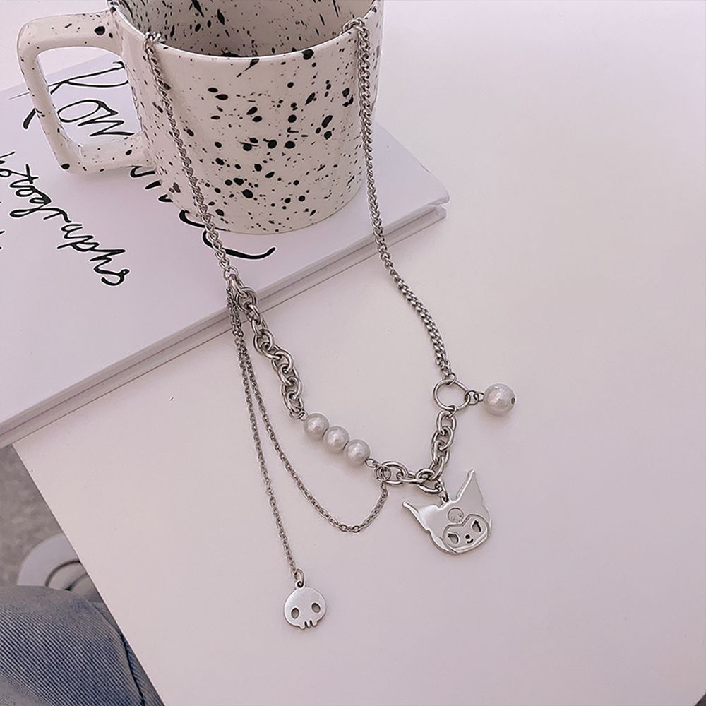 Vòng cổ Choker Mặt Hình Đầu Lâu Đính Ngọc Trai Phong Cách Hàn Quốc Thanh Lịch Dành Cho Nữ