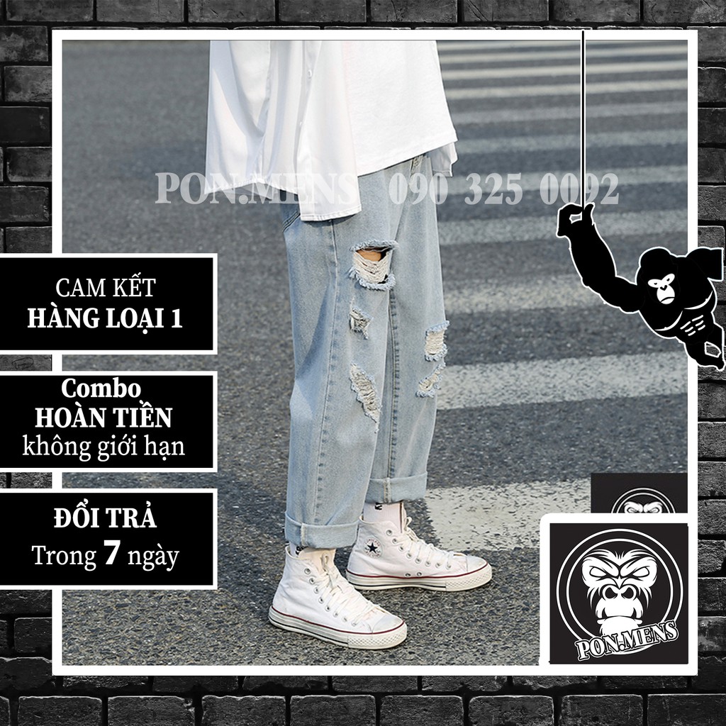 Quần baggy jean nam nữ ống rộng rách gối mới 2021 | WebRaoVat - webraovat.net.vn