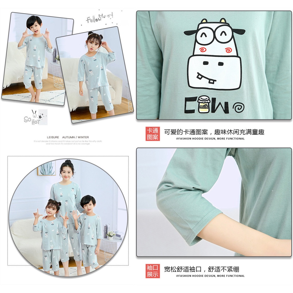 Bộ Đồ Ngủ Tay Dài 3 / 4 Vải Cotton 100-180cm Dành Cho Ba Mẹ Và Bé