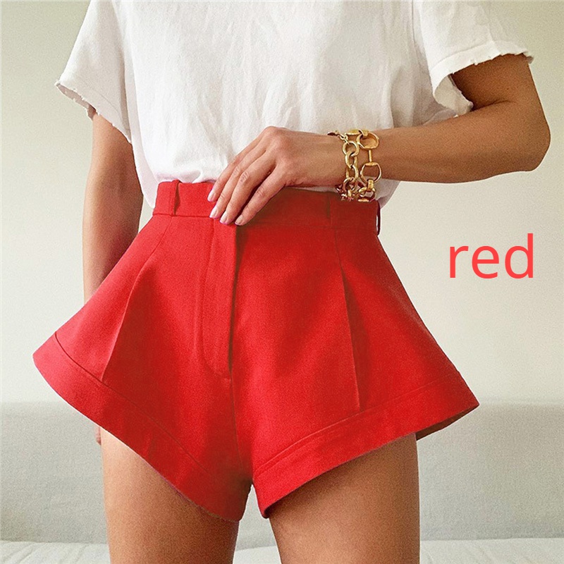 Quần Short Lưng Cao Ống Loe Màu Trơn Thời Trang Đường Phố Quyến Rũ Cho Nữ