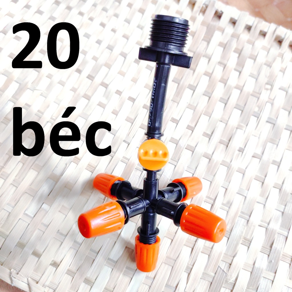 20 Béc tưới cây, phun sương 5 tia nhựa, có van khóa đầu béc, kết nối ren 21mm